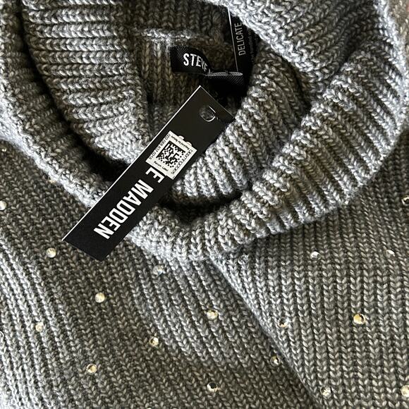 Steve Madden Astro Embellished Sweater S NWT Heather Grey Turtleneck Knit - Picture 5 of 6